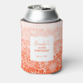 Oranje perzik strepen bloemenverjaardag blikjeskoeler (Blikje Achterkant)
