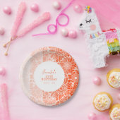 Oranje perzik strepen bloemenverjaardag papieren bordje (Feest)