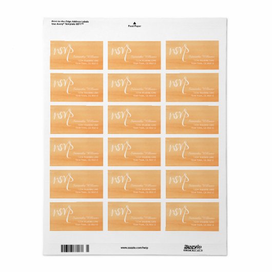 Oranje perzik Waterverf bruiloft RSVP Labels (Full Sheet)