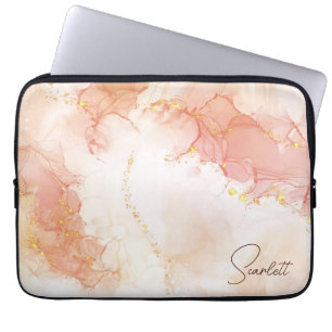 Oranje perzik Waterverf Inkt Glitter Laptop Sleeve
