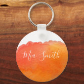 Oranje perzik waterverf schattige cadeaunaam meisj sleutelhanger (Voorkant)