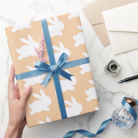 Oranje perzik witte konijnenpastel cadeaupapier (Geschenken)