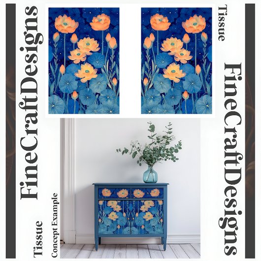 Oranje perzikbloemen & Blauwgroen decoupage L&R 15 Tissuepapier