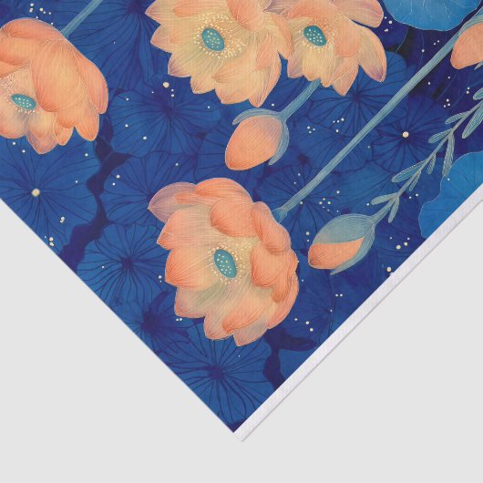 Oranje perzikbloemen & Blauwgroen decoupage links Tissuepapier (Detail)