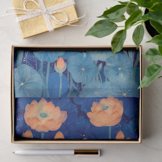Oranje perzikbloemen & Blauwgroen decoupage links  Tissuepapier (Geschenk)