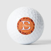Oranje perzikbloemen monogrammed bloemen golfballen (Voorkant)