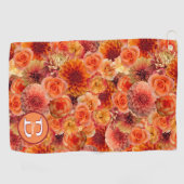 Oranje perzikbloemen monogrammed bloemen golfhanddoek (Horizontaal)