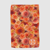 Oranje perzikbloemen monogrammed bloemen golfhanddoek (Voorkant)