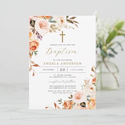 Oranje perzikdoop/doopuitnodiging kaart (Staand voorkant)