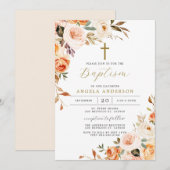 Oranje perzikdoop/doopuitnodiging kaart (Voorkant / Achterkant)