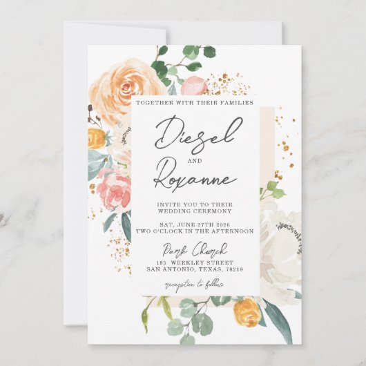 Oranje perzikFlorale bruiloft Kaart (Voorkant)