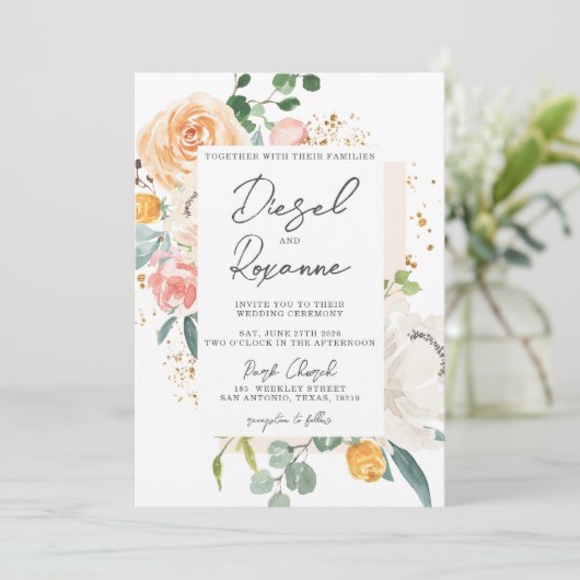 Oranje perzikFlorale bruiloft Kaart (Staand voorkant)