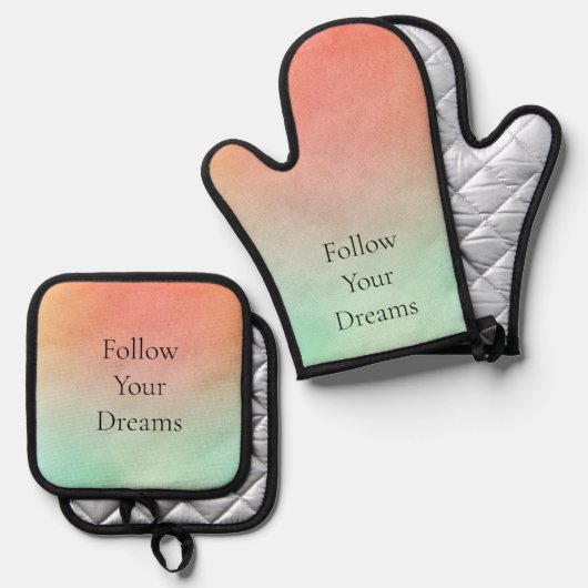 Oranje perzikmunt ovenwant & pannenlap set (Voorkant / Achterkant)