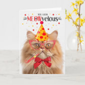 Oranje Perzische Kat MEOWvelous Verjaardag Kaart (Gele Bloem)