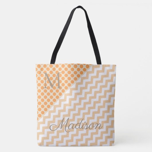 Oranje Perzische Stippen Zig Girly Name Monogram Tote Bag (Voorkant)