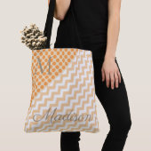 Oranje Perzische Stippen Zig Girly Name Monogram Tote Bag (Dichtbij)