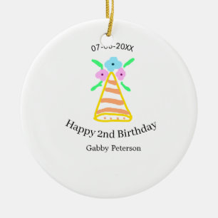 Oranje pet 2e Verjaardag kinder retro floral Brigh Keramisch Ornament