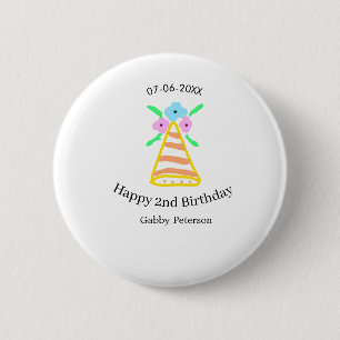 Oranje pet 2e Verjaardag kinder retro floral Brigh Ronde Button 5,7 Cm