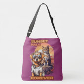 Oranje Pet Graphic met Zonsondergang Crossbody Tas (Achterkant)