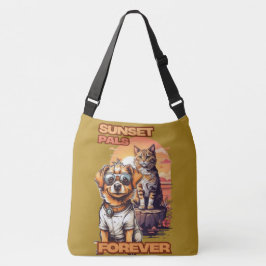 Oranje Pet Graphic met Zonsondergang Crossbody Tas
