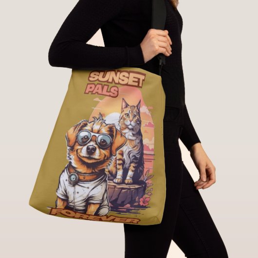 Oranje Pet Graphic met Zonsondergang Crossbody Tas (Dichtbij)