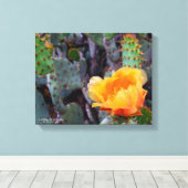 Oranje peul, opuntia cactus, bloemfoto canvas afdruk (Insitu (Houten vloer))