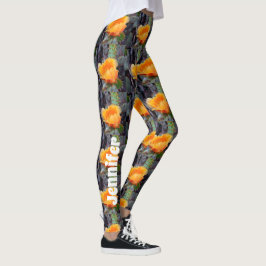 Oranje peul, opuntia cactus, bloemfoto leggings