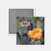 Oranje peul, opuntia cactus, bloemfoto magneet (Voorkant / Achterkant)