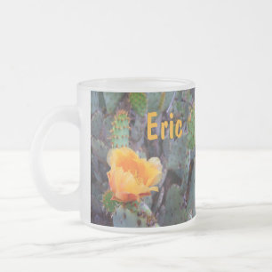 Oranje peul, opuntia cactus, bloemfoto matglas koffiemok
