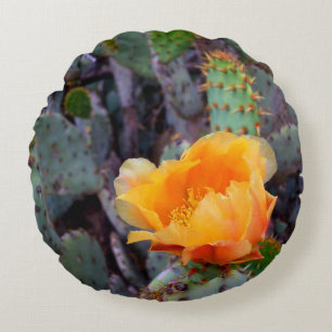 Oranje peul, opuntia cactus, bloemfoto rond kussen