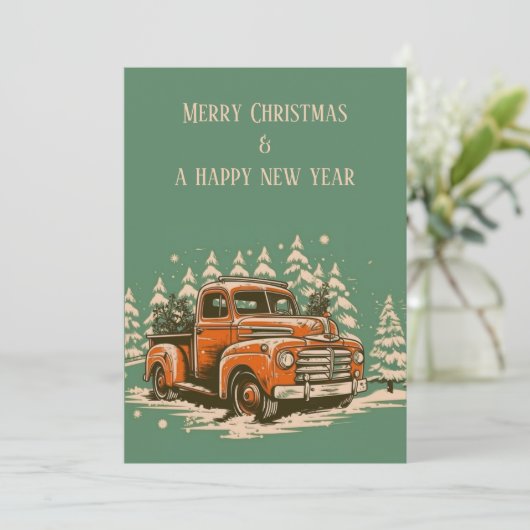 Oranje pick-up kerstkaart (Staand voorkant)