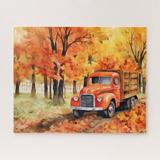 Oranje  pick-up truck in het najaar 16x20 legpuzzel (Horizontaal)