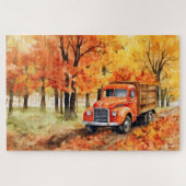 Oranje  pick-up truck in het najaar 20x30 legpuzzel (Horizontaal)