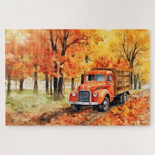 Oranje  pick-up truck in het najaar 20x30 legpuzzel (Horizontaal)