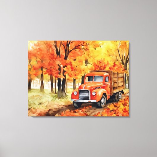 Oranje pick-up truck in het najaar 32x24 canvas afdruk (Voorkant)