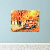 Oranje pick-up truck in het najaar 32x24 canvas afdruk (Insitu (Houten vloer))