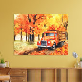 Oranje pick-up truck in het najaar 32x24 canvas afdruk (Insitu (Woonkamer))