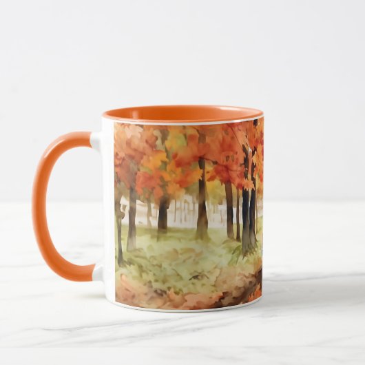 Oranje  pick-up truck in het najaar mok (Links)