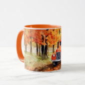 Oranje  pick-up truck in het najaar mok (Voorkant links)