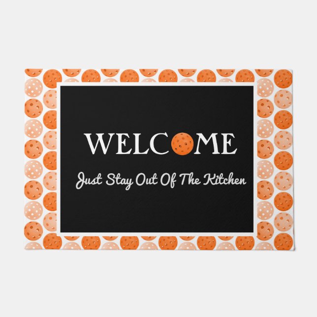 Oranje Pickleball Balls, blijf uit de keuken Deurmat (Voorkant)