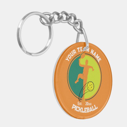 Oranje Pickleball Club Team Speler Pickler Custom Sleutelhanger (Voorkant Links)