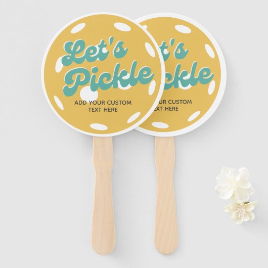 Oranje Pickleball Laten we gepersonaliseerde tekst Handwaaier (Voorkant en achterkant)