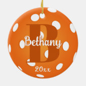 Oranje Pickleball Monogram Naam Keramisch Ornament (Achterkant)