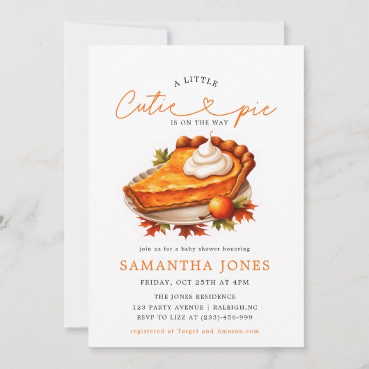 Oranje Pie Pumpkin Herfst Baby shower Uitnodiging (Voorkant)
