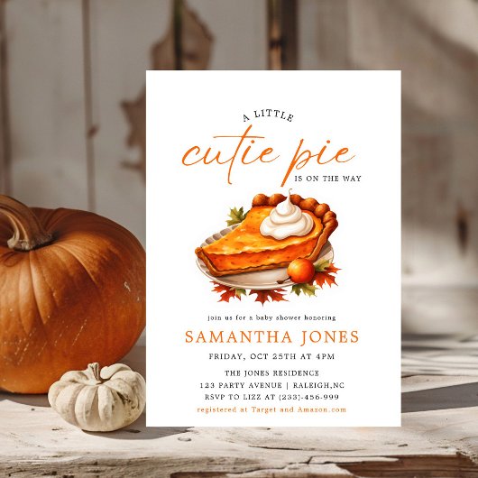 Oranje Pie Pumpkin Herfst Baby shower Uitnodiging
