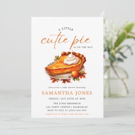 Oranje Pie Pumpkin Herfst Baby shower Uitnodiging (Staand voorkant)