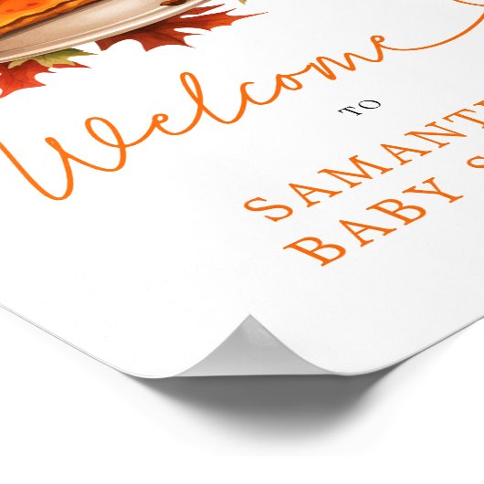 Oranje Pie Pumpkin Herfst Baby shower Welkomstbord Poster (Hoek)
