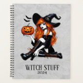 Oranje Pin Up Witch Planner (Voorkant)