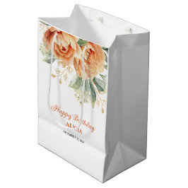 Oranje Pioen Goud Blad Groen Verjaardag Medium Cadeauzakje