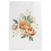 Oranje Pioen Goud Blad Groen Verjaardag Medium Cadeauzakje (Achterkant)